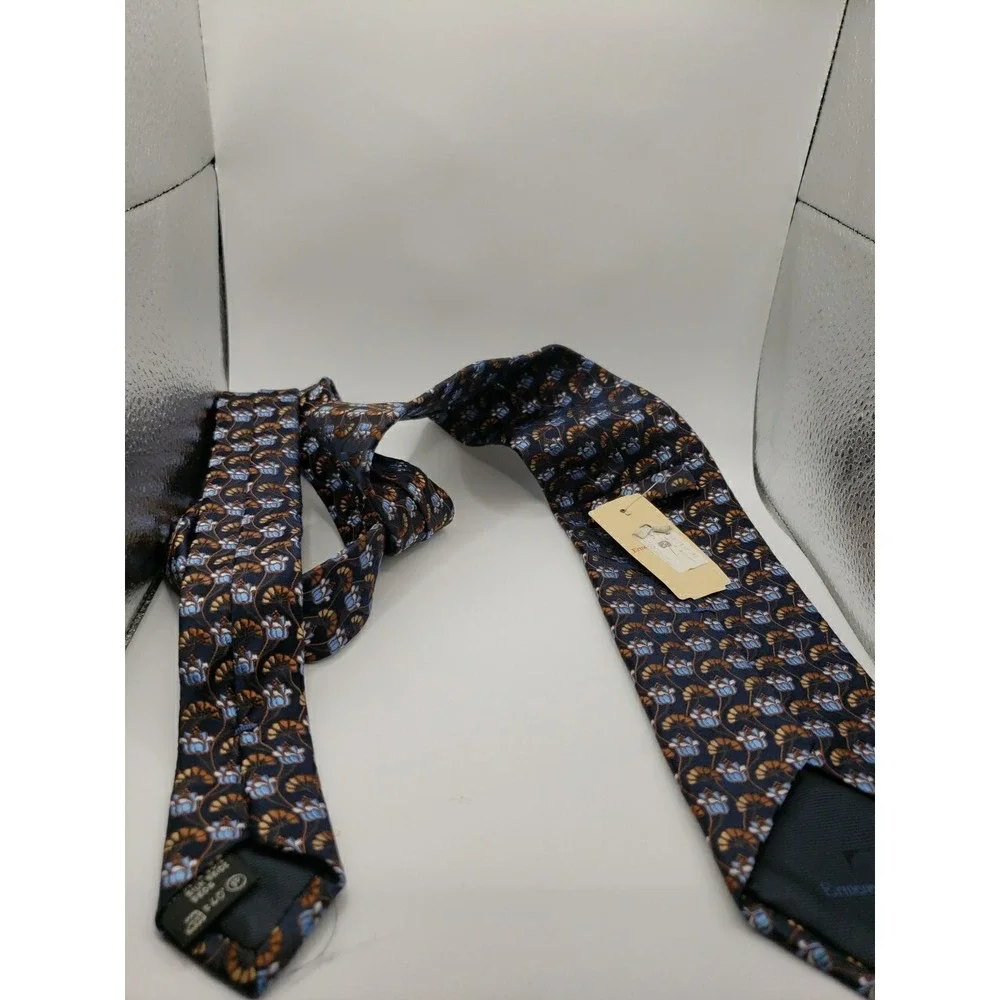 Ermenegildo Zegna Mens Silk Tie Navy Blue Floral Pattern 204ZKU06-1US-G
